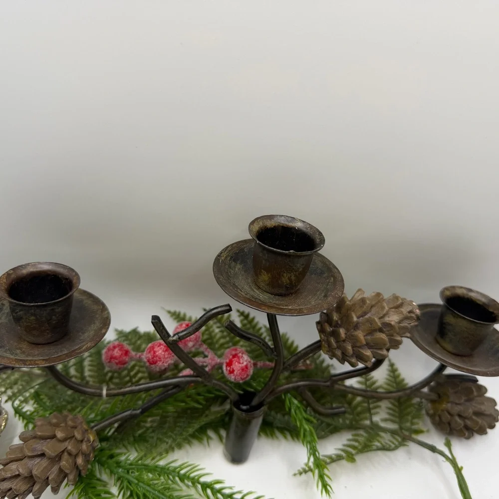 Rustic Metal Pinecone Wine Bottle Candle Stick Holder - Picture 6 of 17